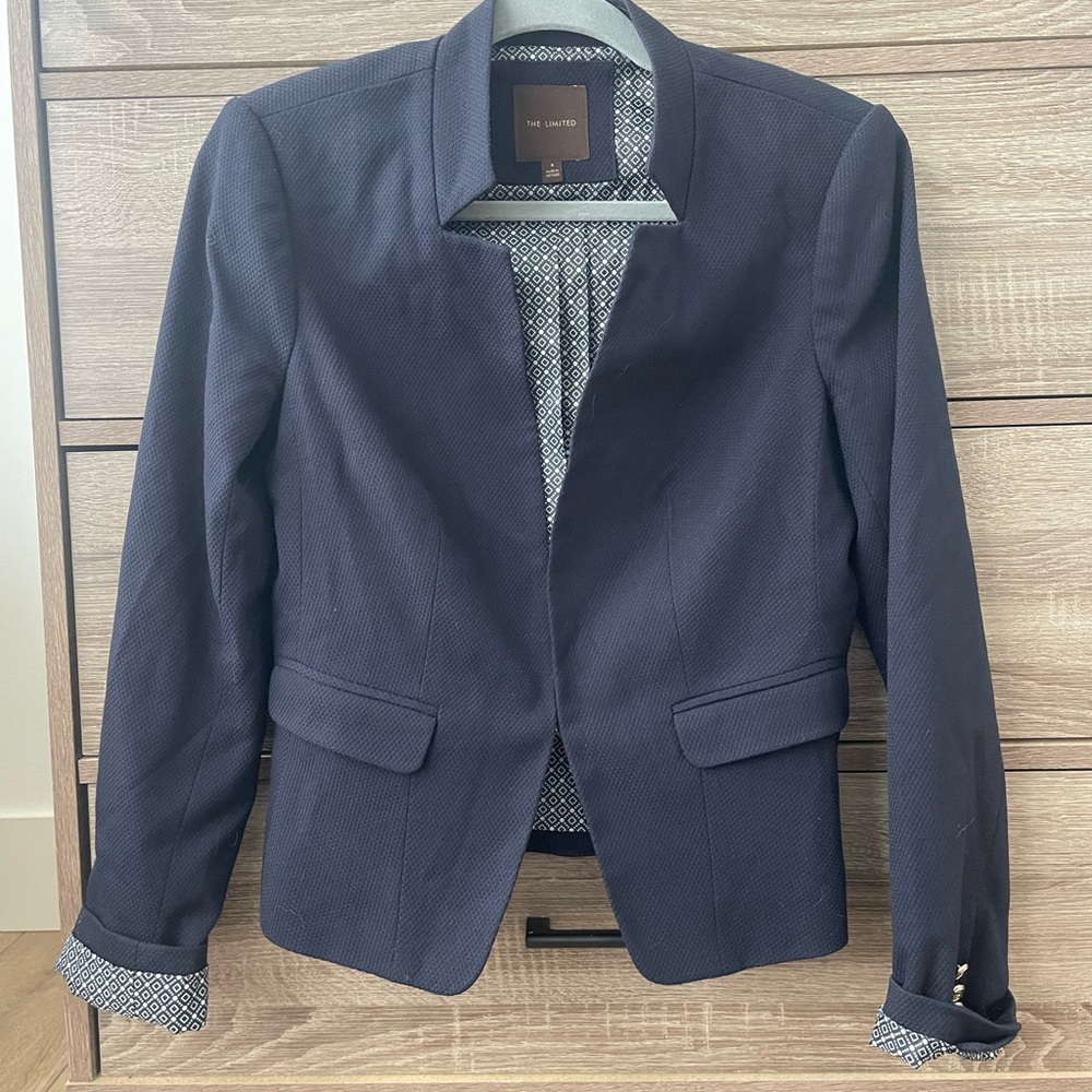The Limited Navy Blue Textured Professional Blazer